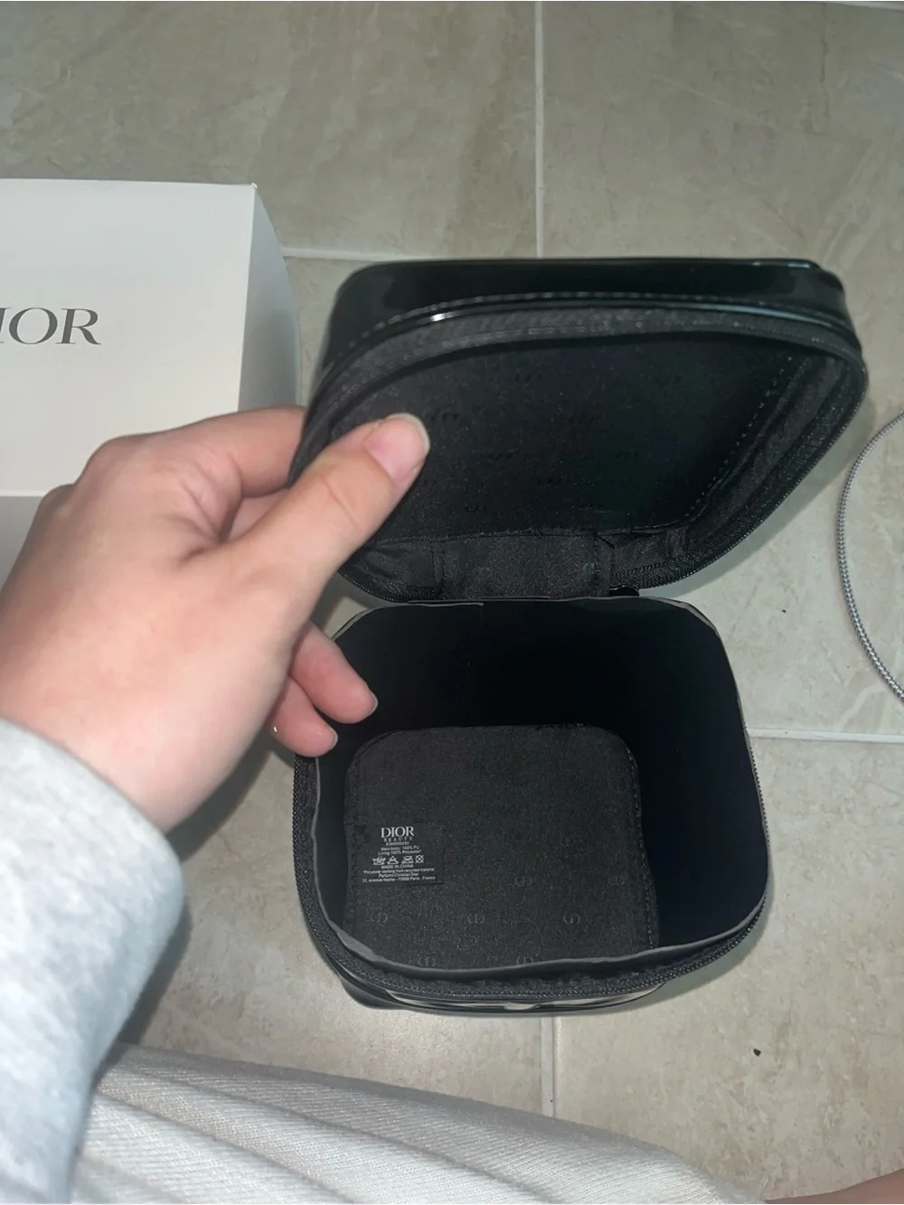 Dior Black Patent Leather Cosmetic Pouch with Embossed CD Logo